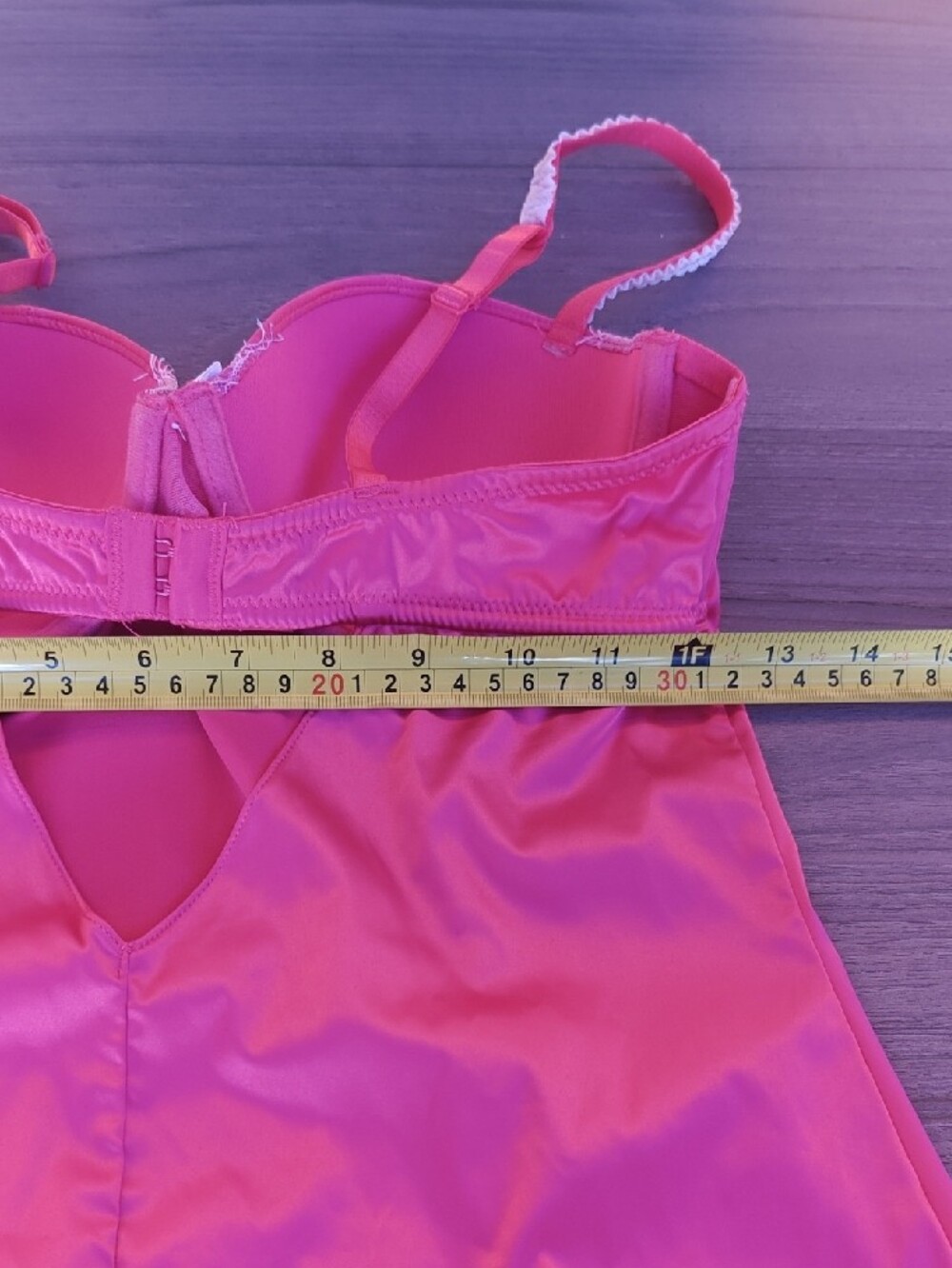 La Vie En Rose Hot Pink Satin Chemise with Cream Lace - Picture 8 of 8